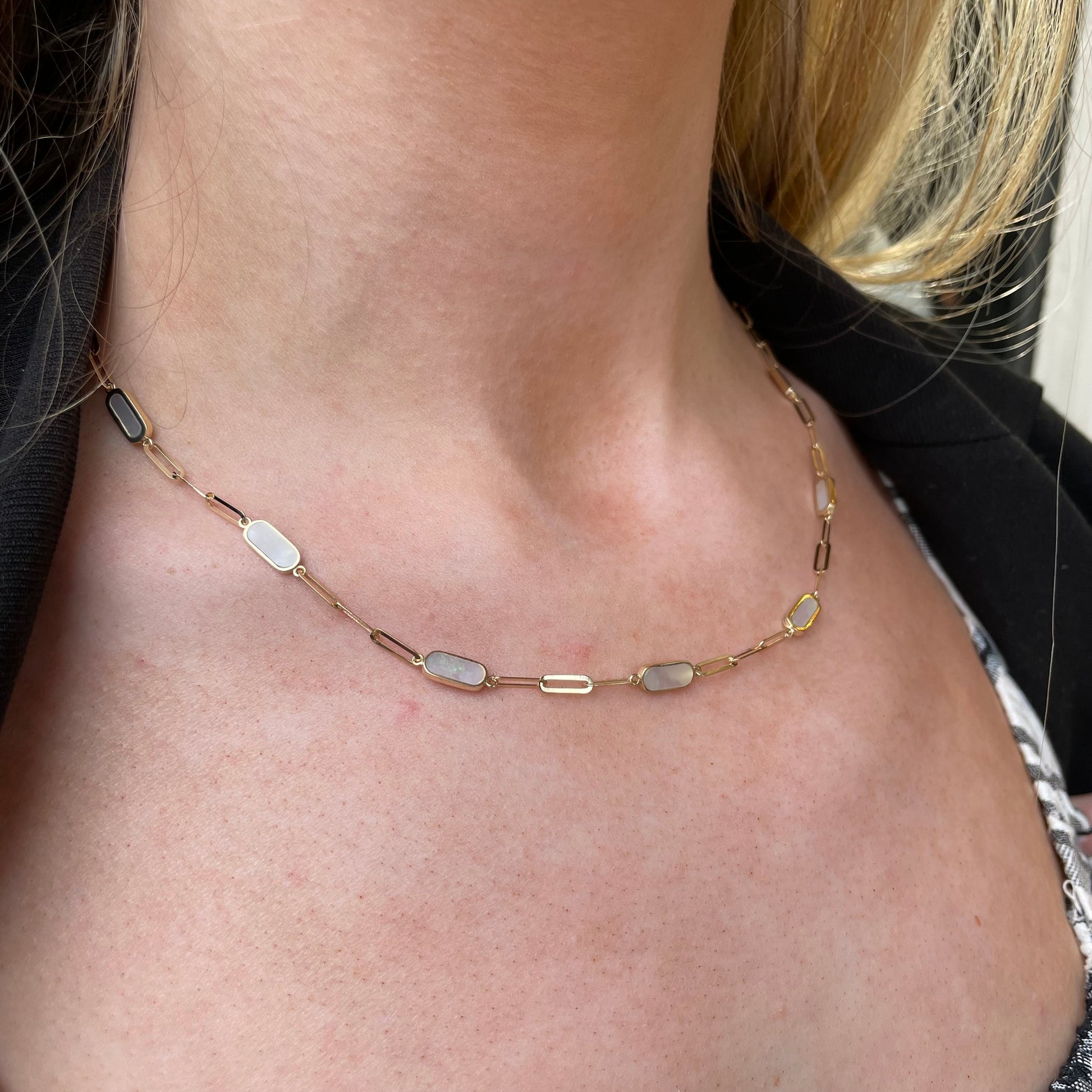 9ct Gold Mother of Pearl Paper Link Necklace - John Ross Jewellers