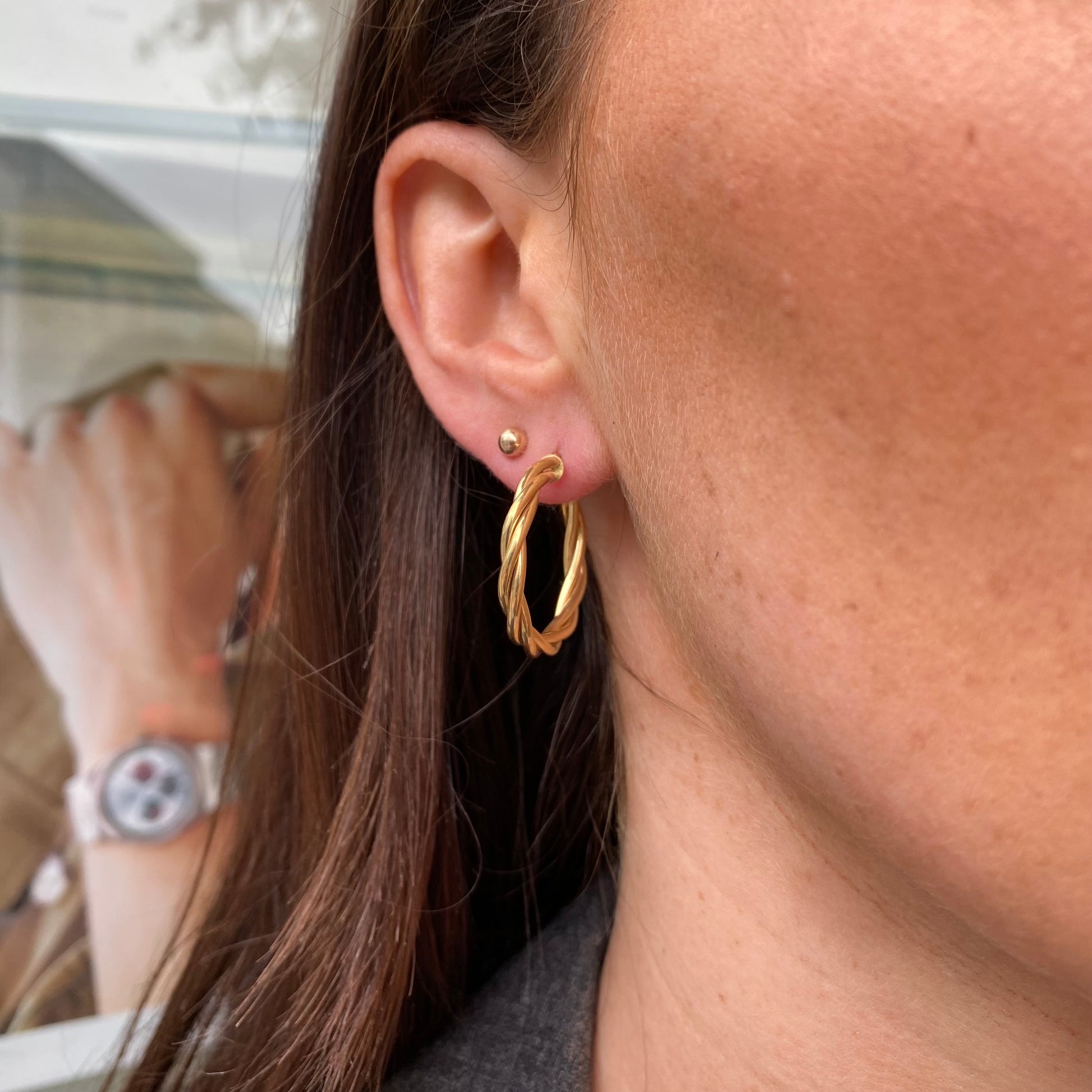 9ct Gold Braided Twist Hoop Earrings | 20mm - John Ross Jewellers