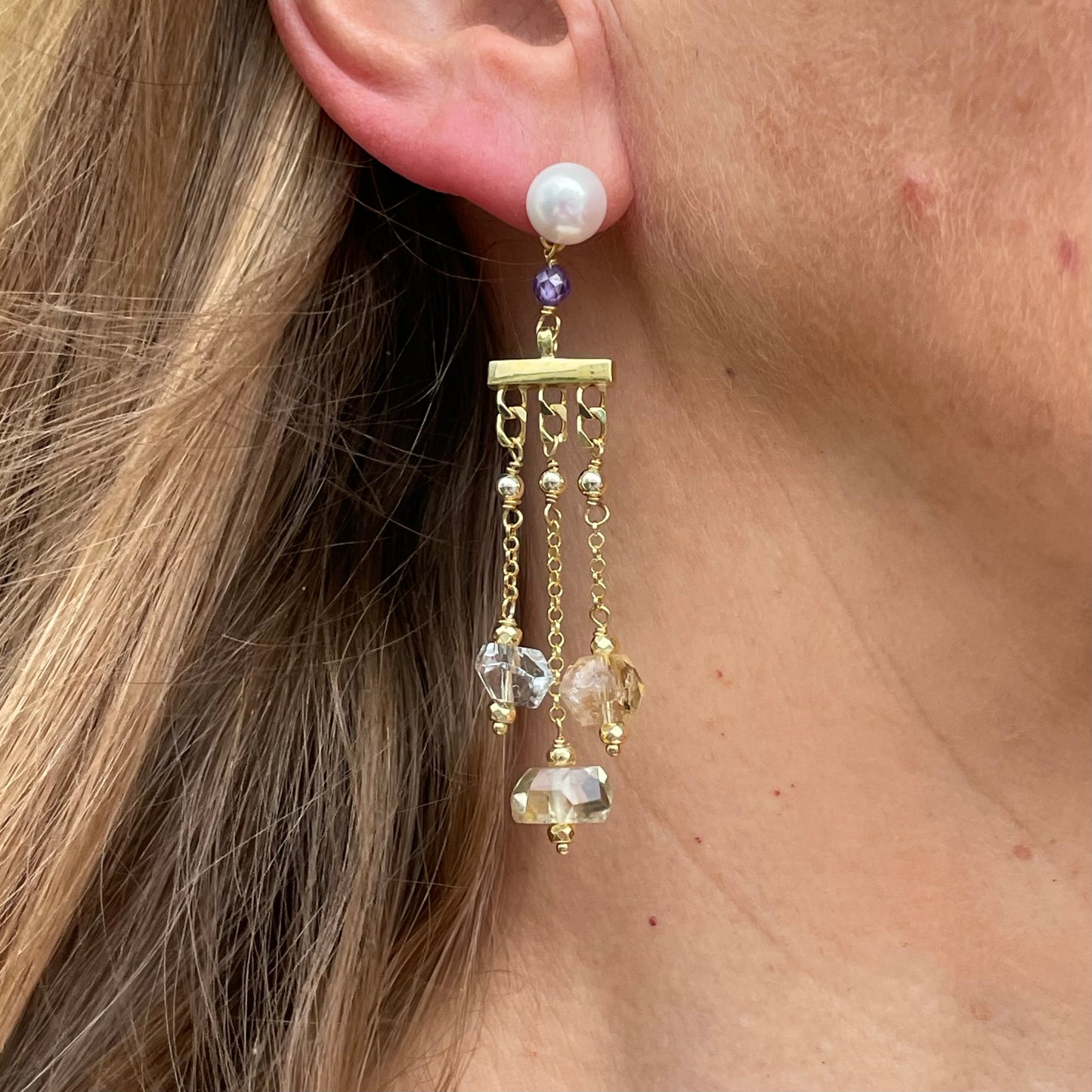 Baroque Drop Earrings | Limnos | Pearl, Amethyst & Quartz - John Ross Jewellers