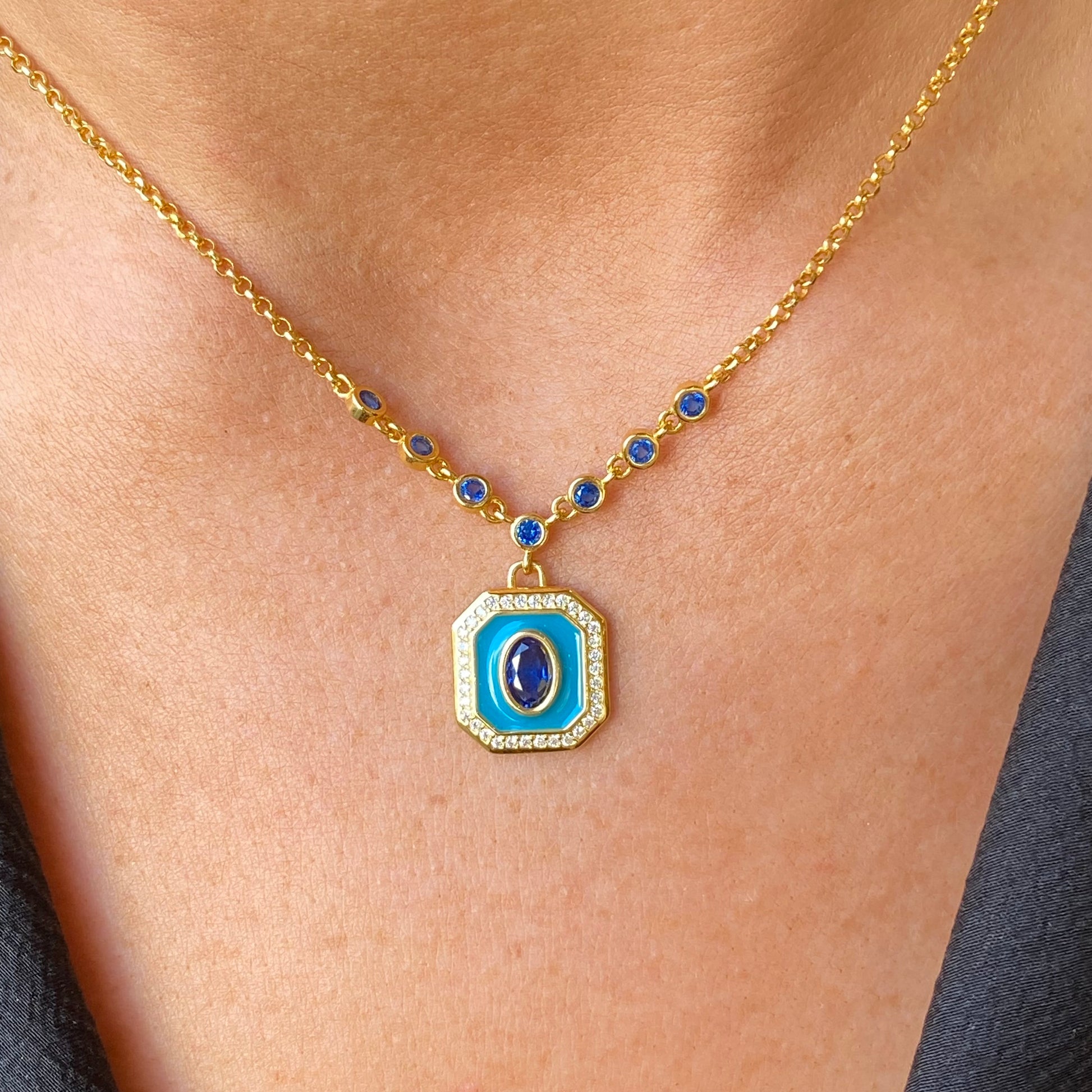 Sunshine Enamel Sensation Necklace | Teal & Sapphire - John Ross Jewellers