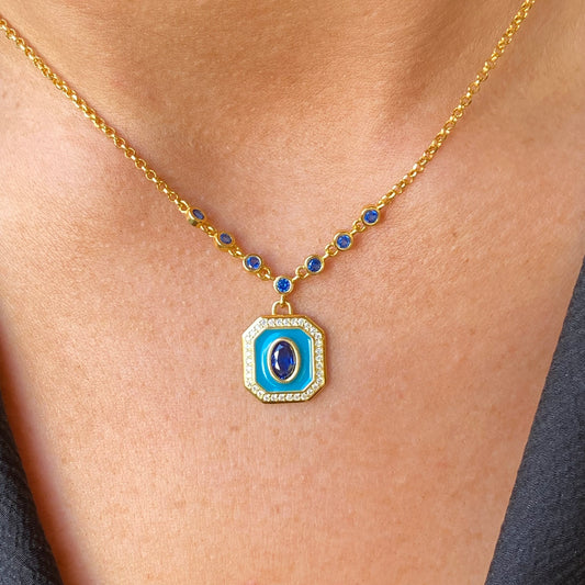 Sunshine Enamel Sensation Necklace | Teal & Sapphire - John Ross Jewellers
