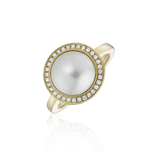 9ct Gold Mabe Pearl & Diamond Ring