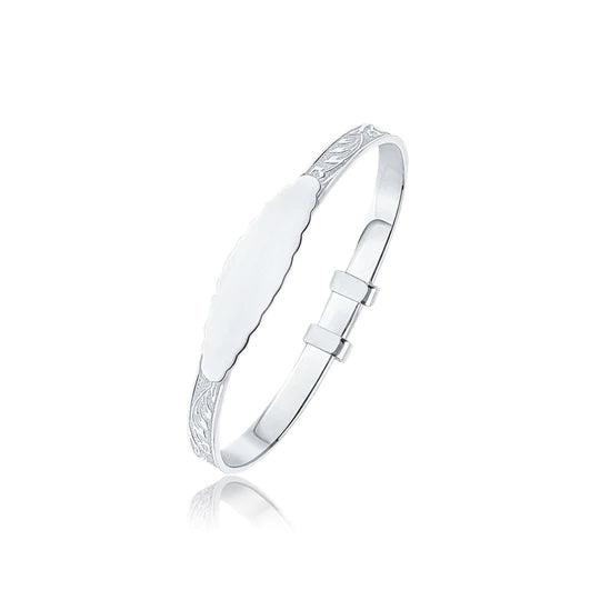 Kids Sterling Silver Identity Bangle | Floral Leaf - John Ross Jewellers