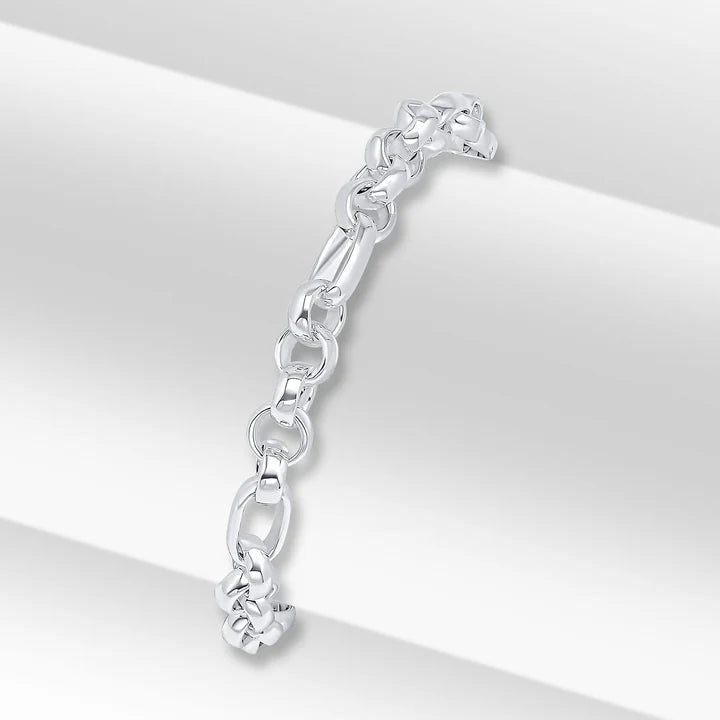Herbert silver belcher and long link bracelet, 7.5-inch length, featuring interconnected silver links on a neutral background.