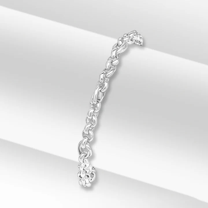 Silver Herbert Belcher and double link bracelet, 7.5-inch length, featuring shiny silver links and intricate design details.
