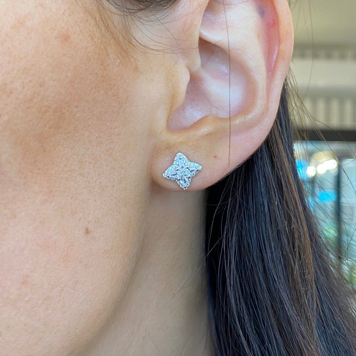 Silver Venetian Quatrefoil CZ Stud Earrings