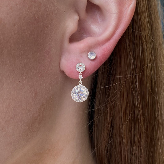 Silver CZ Halo Drop Earrings - John Ross Jewellers