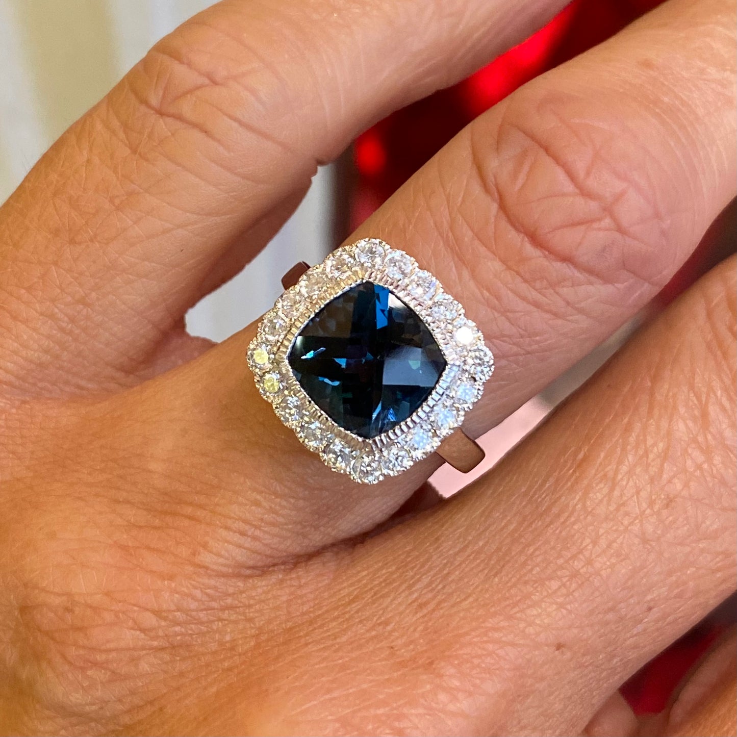 9ct White Gold London Blue Topaz & Diamond Ring - John Ross Jewellers