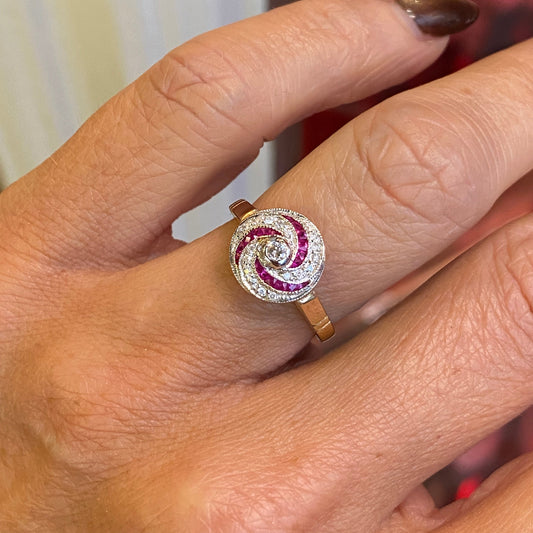 9ct Gold Ruby & Diamond Swirl Ring - John Ross Jewellers