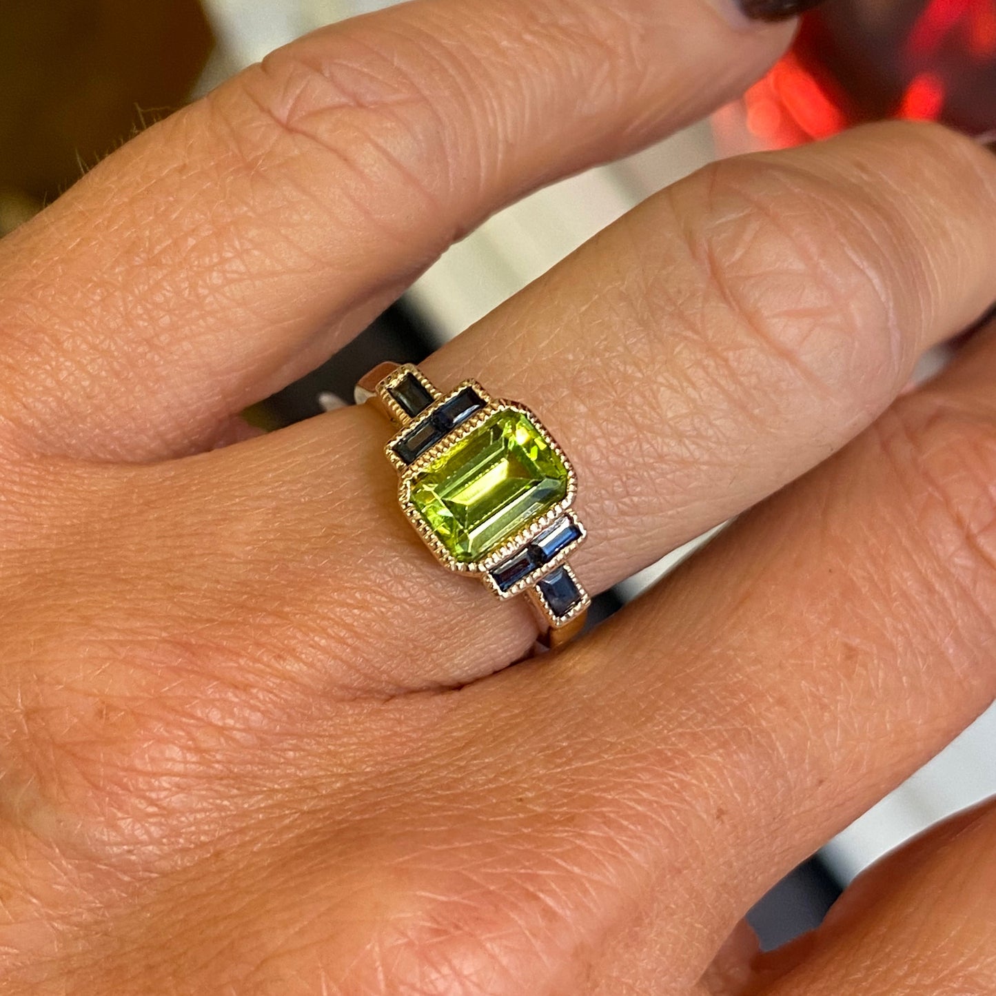9ct Gold Peridot & Sapphire Ring - John Ross Jewellers