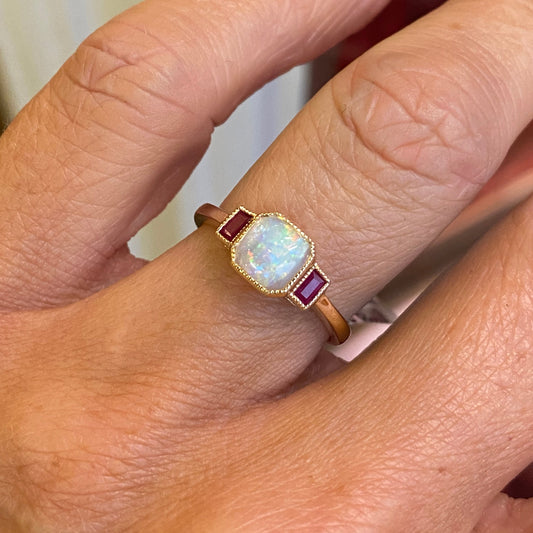 9ct Gold Opal & Ruby Ring - John Ross Jewellers