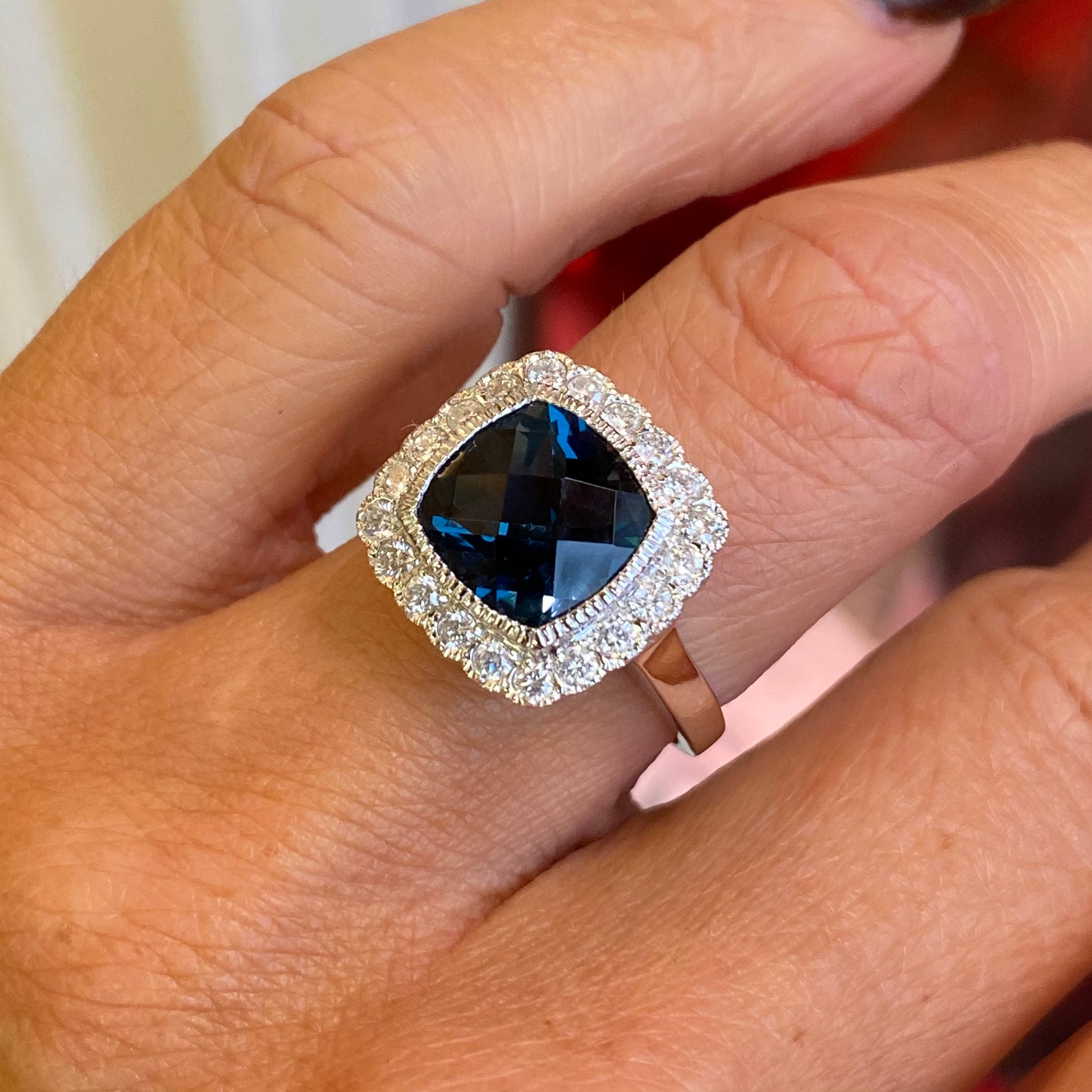 9ct White Gold London Blue Topaz & Diamond Ring - John Ross Jewellers
