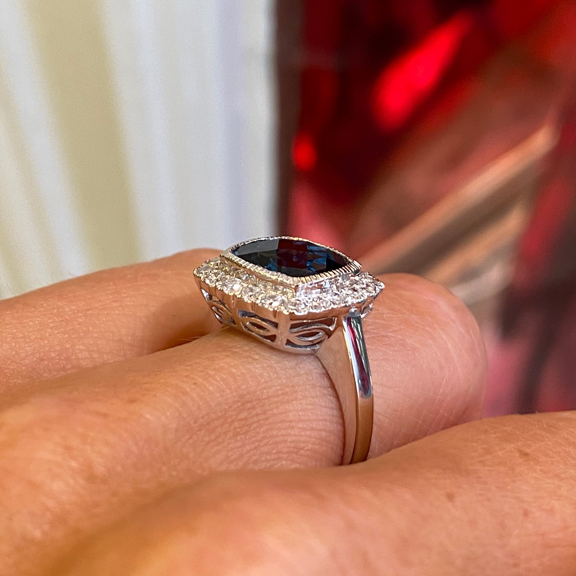 9ct White Gold London Blue Topaz & Diamond Ring - John Ross Jewellers