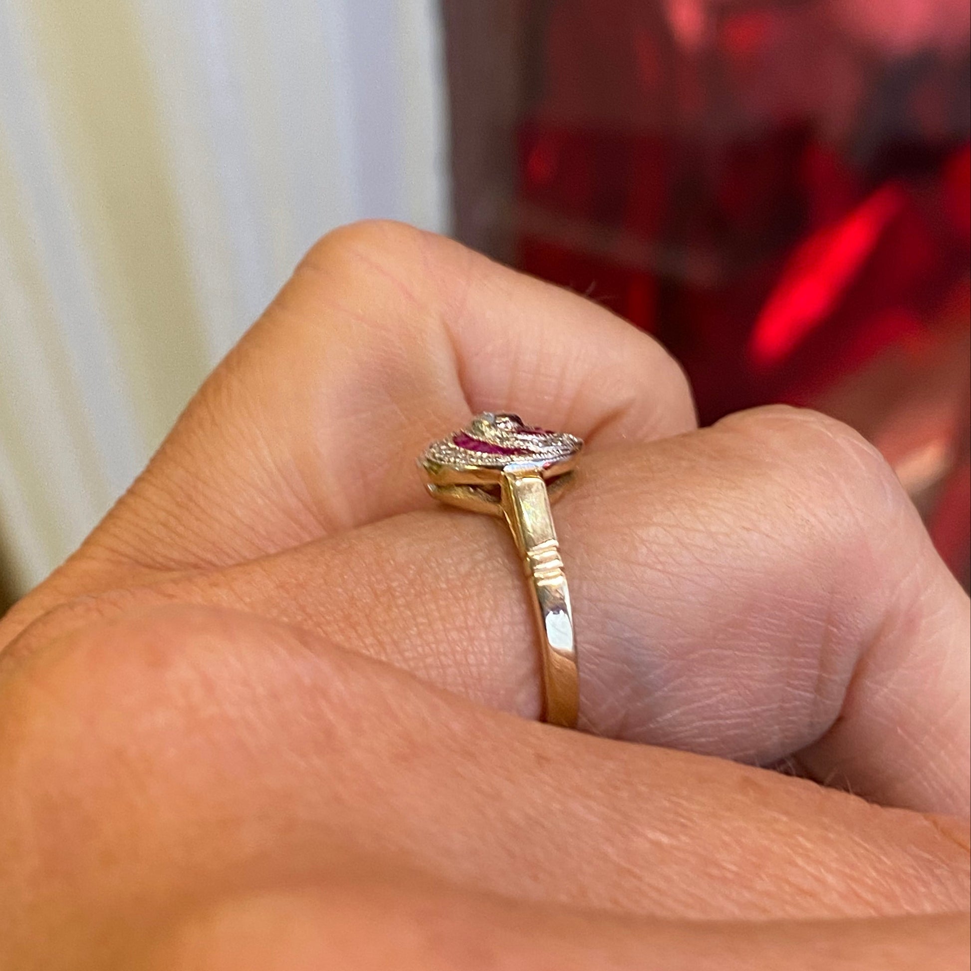 9ct Gold Ruby & Diamond Swirl Ring - John Ross Jewellers