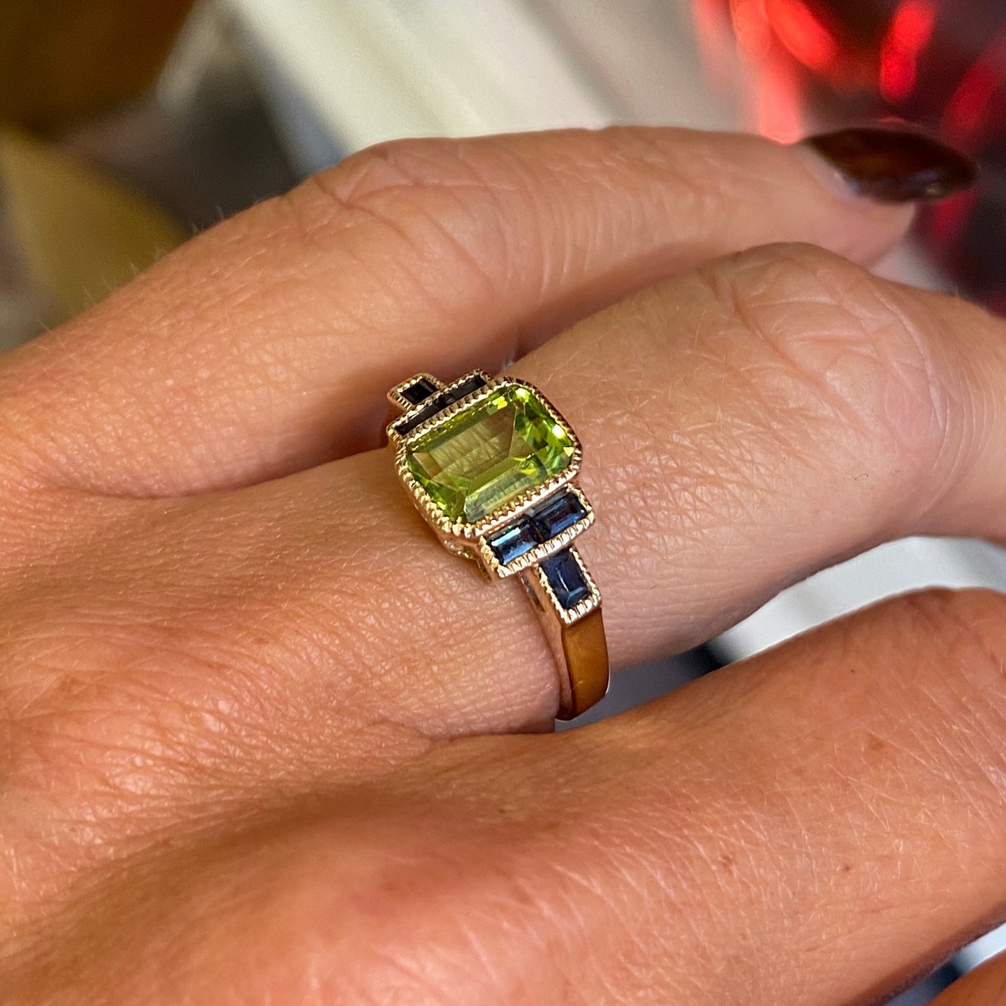 9ct Gold Peridot & Sapphire Ring - John Ross Jewellers