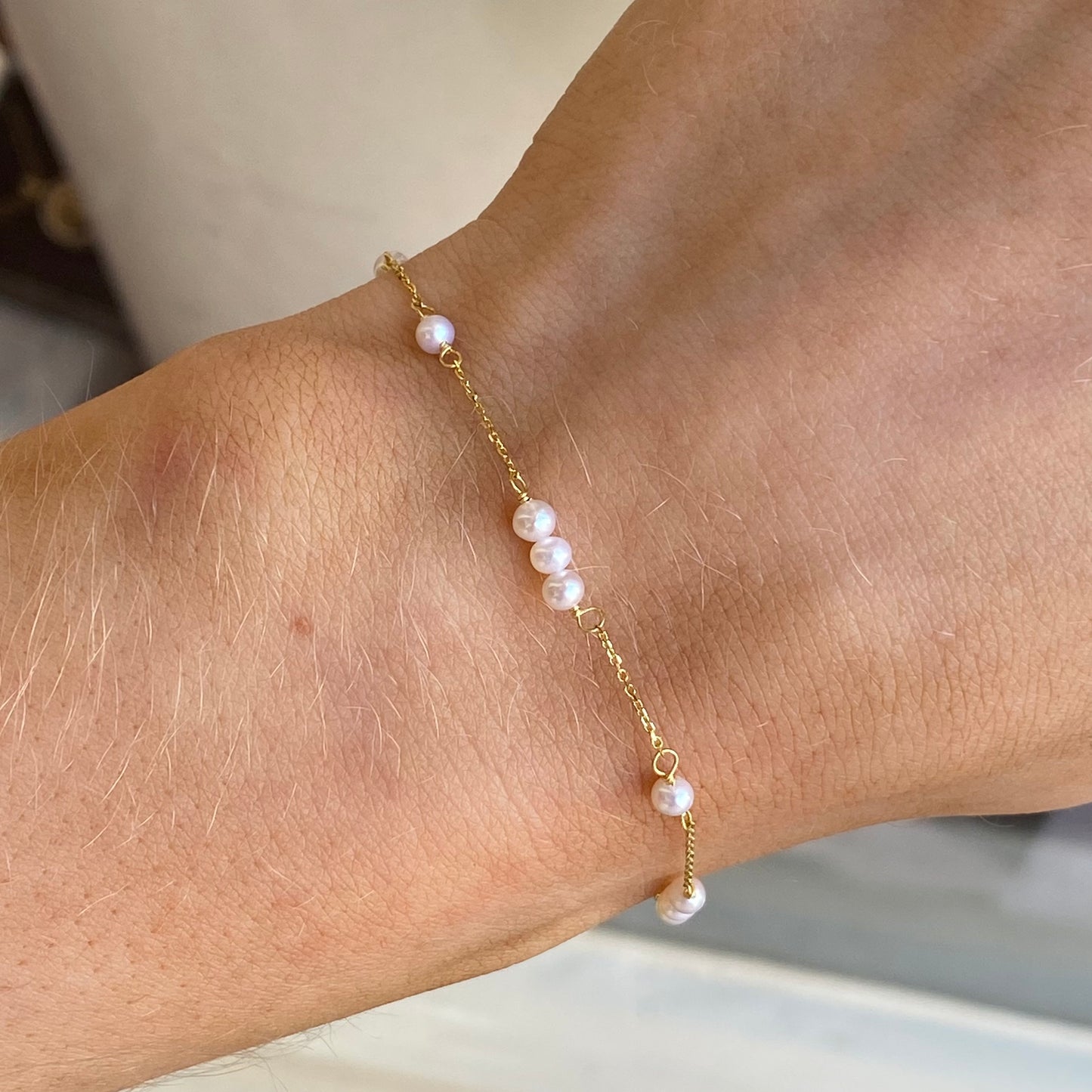 9ct Gold Triple Freshwater Pearl Station Bracelet