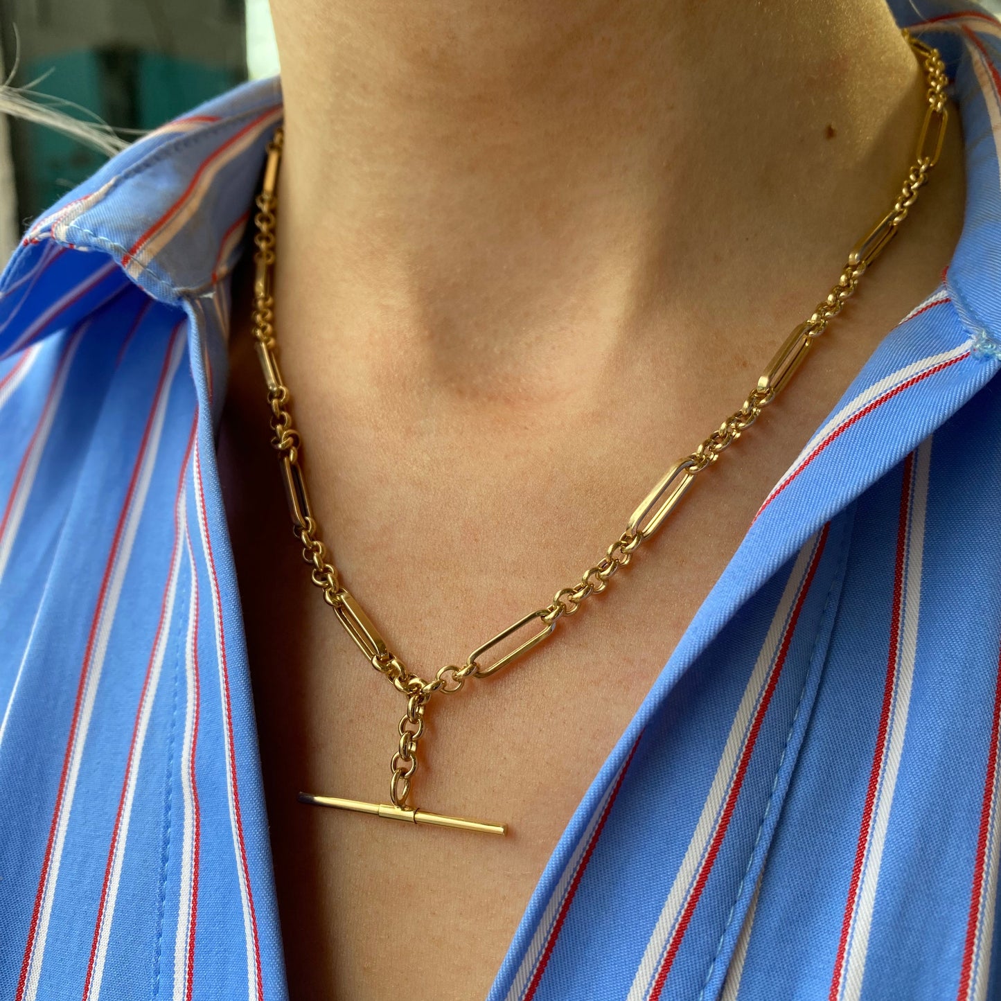9ct Gold T-Bar Lariat Necklace