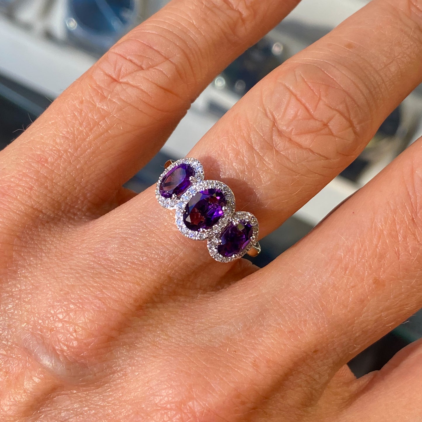 9ct Gold Amethyst & Diamond Oval Garland Ring - John Ross Jewellers