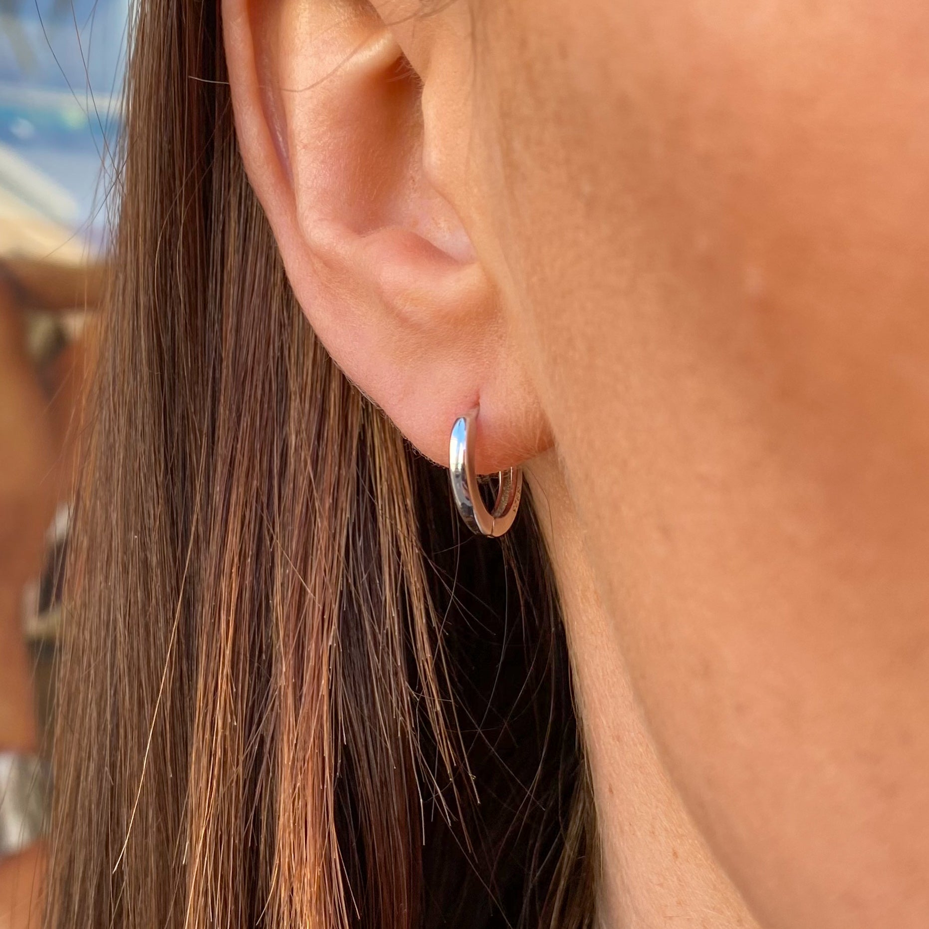 9ct White Gold 2mm Huggie Hoop Earrings | 12mm - John Ross Jewellers