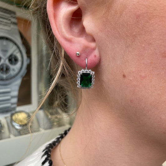 Silver Green CZ Emerald Cut Cluster Stud Earrings - John Ross Jewellers