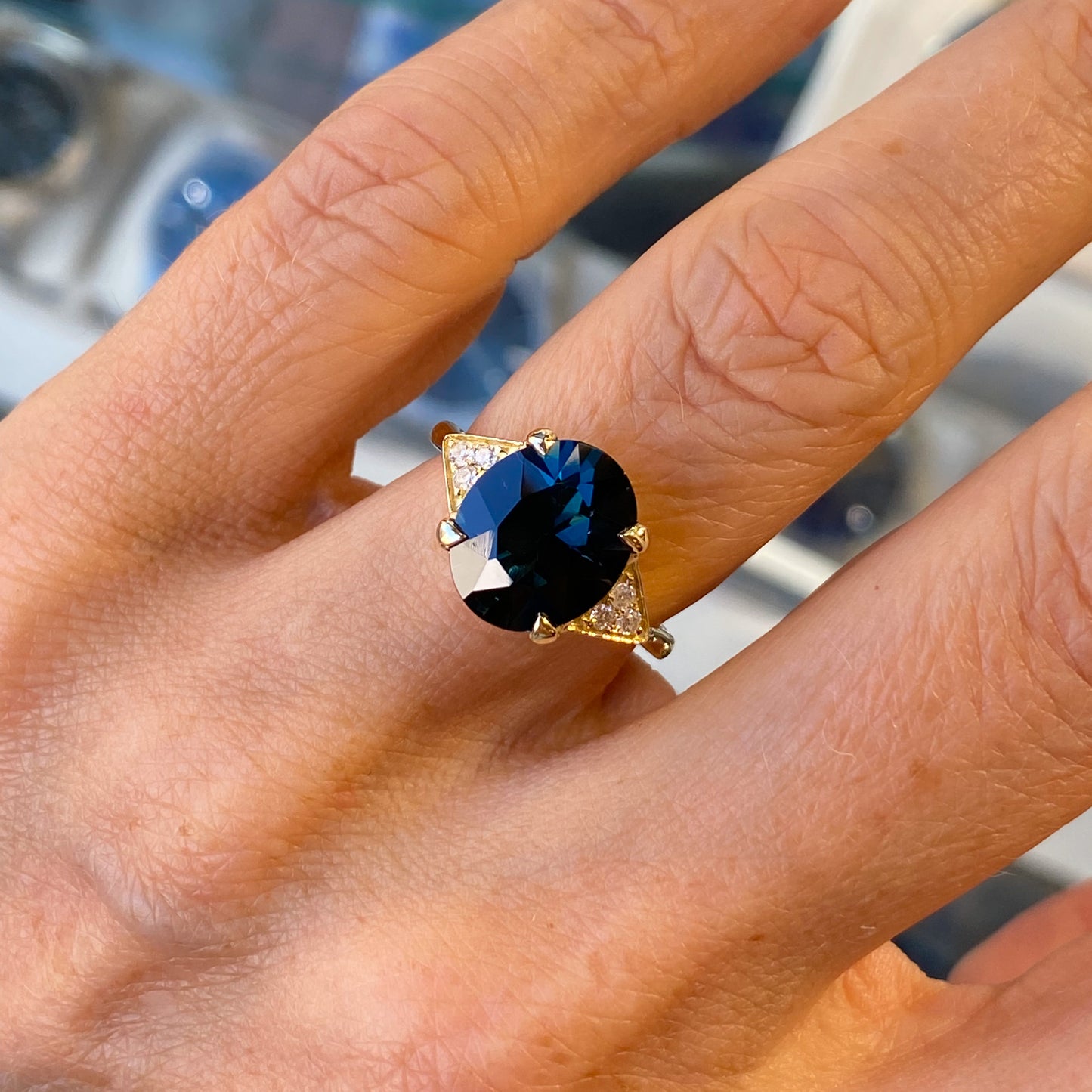 18ct Gold London Blue Topaz & Diamond Ring - John Ross Jewellers