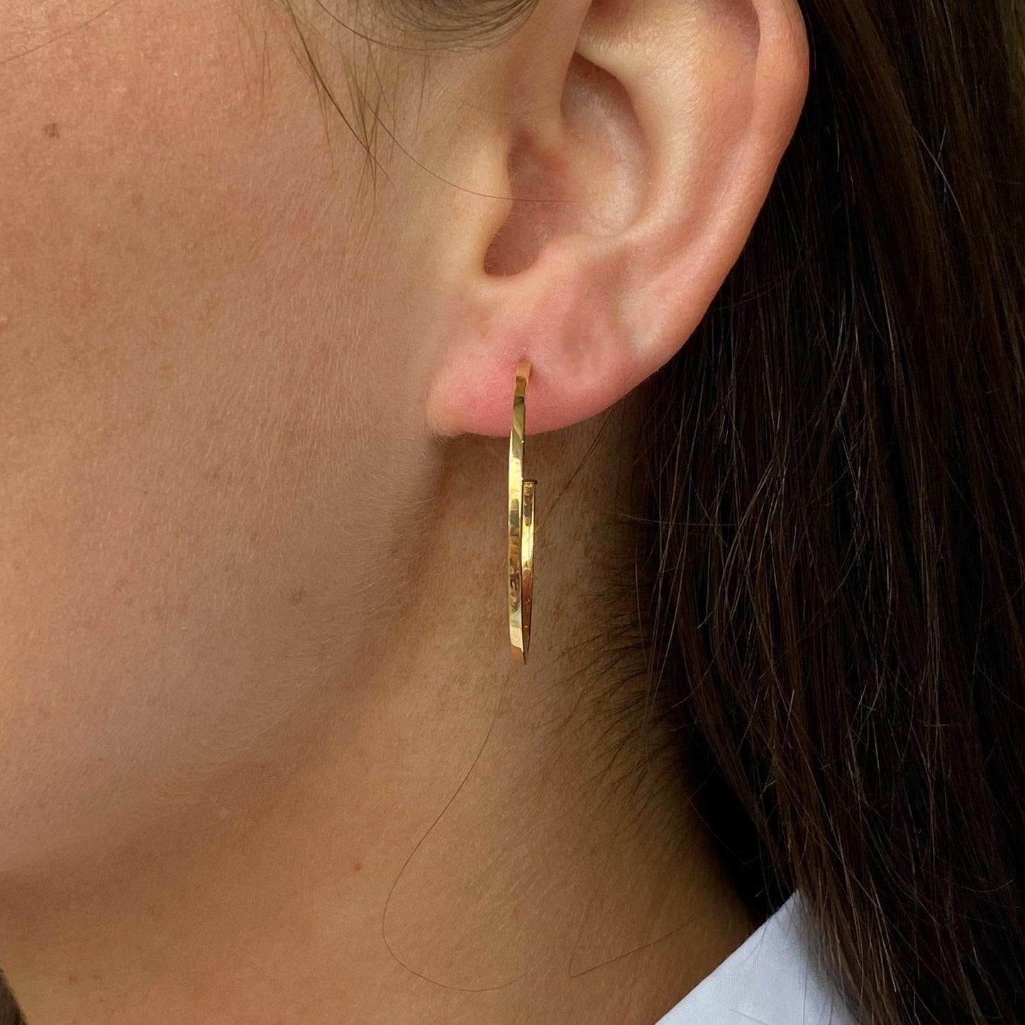 9ct Gold Round Skinny J Hoop Earrings