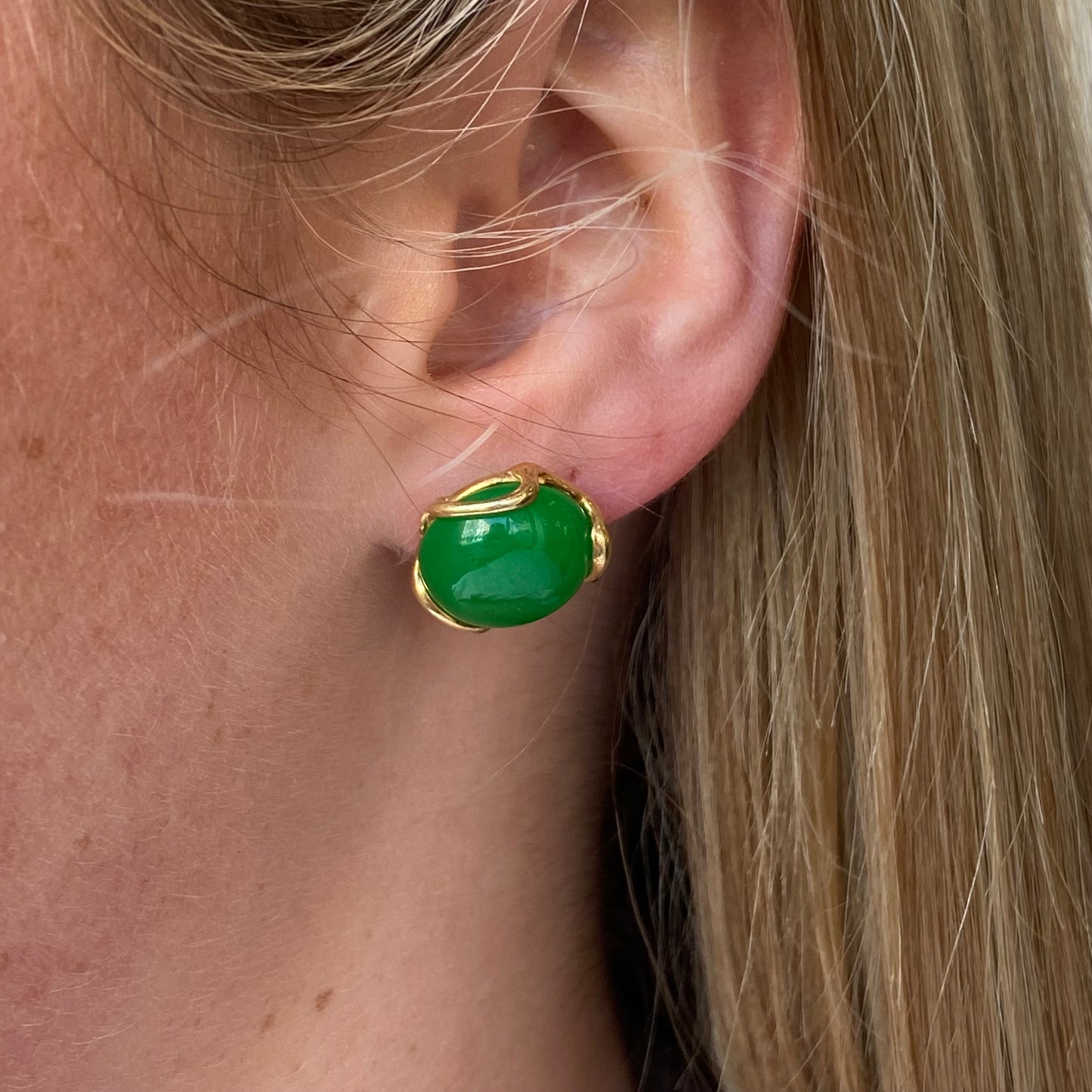 Bruno Baroque Jade Stud Earrings, 16mm, featuring polished jade stones set in elegant stud earrings.