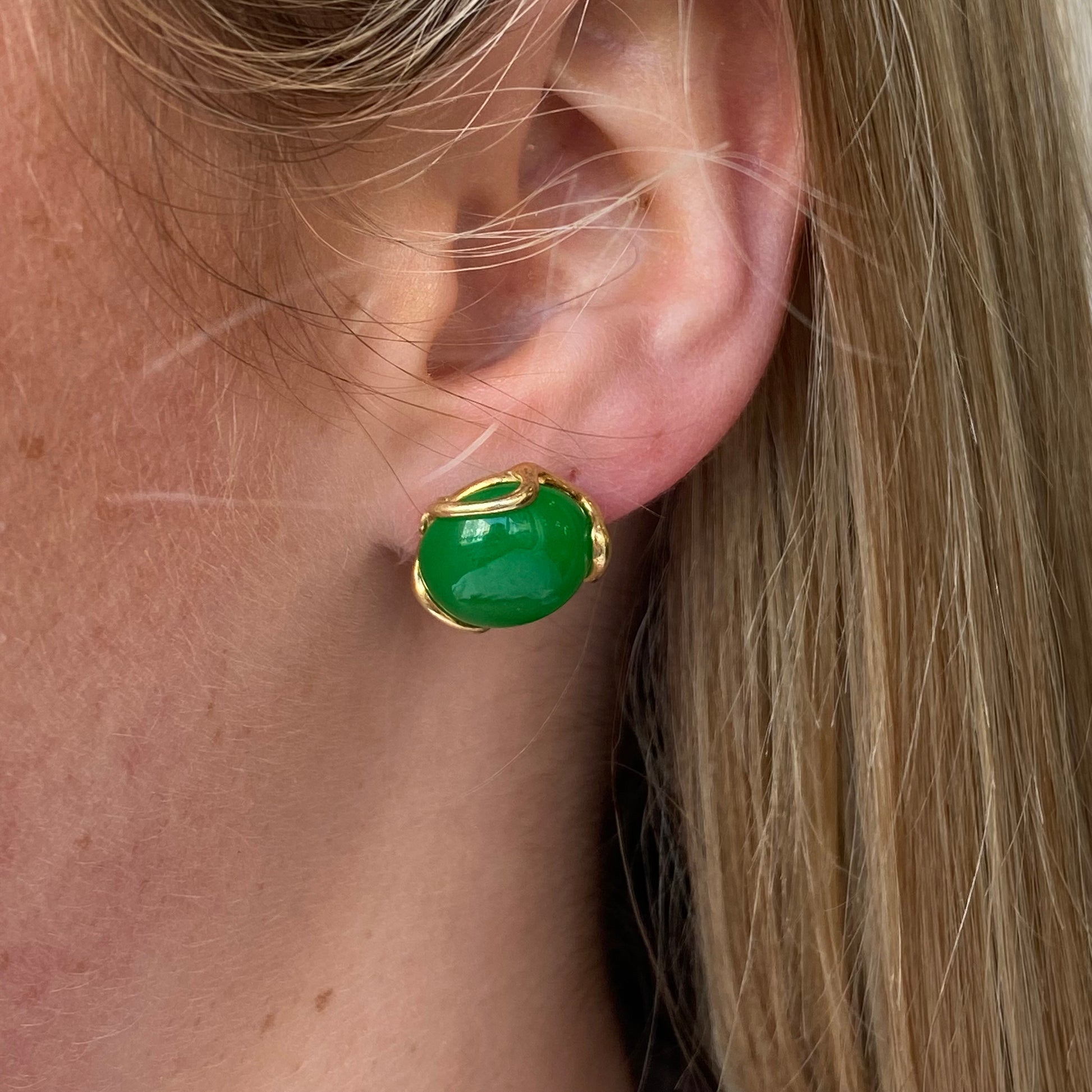 Bruno Baroque Jade Stud Earrings, 16mm, featuring polished jade stones set in elegant stud earrings.