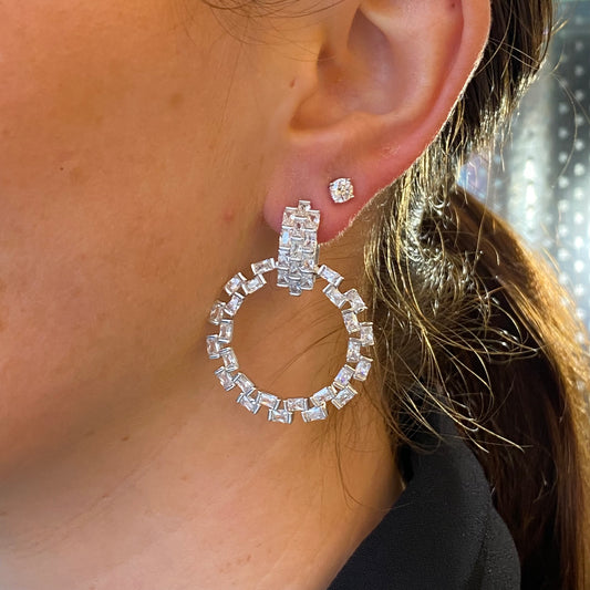 Silver Baguette Eternity Drop Earrings - John Ross Jewellers