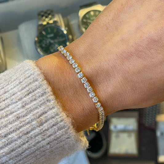 Sunshine CZ tennis bracelet by Comero with 3mm sparkling cubic zirconia stones, showcasing a sleek and elegant jewelry design.