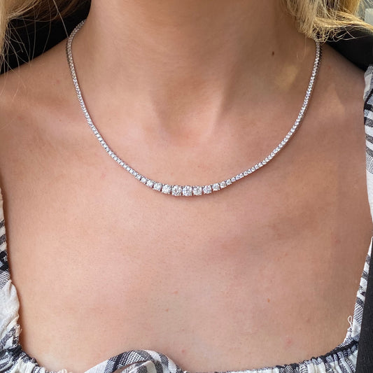 Silver Graduated CZ Tennis Necklace | 45cm - John Ross Jewellers