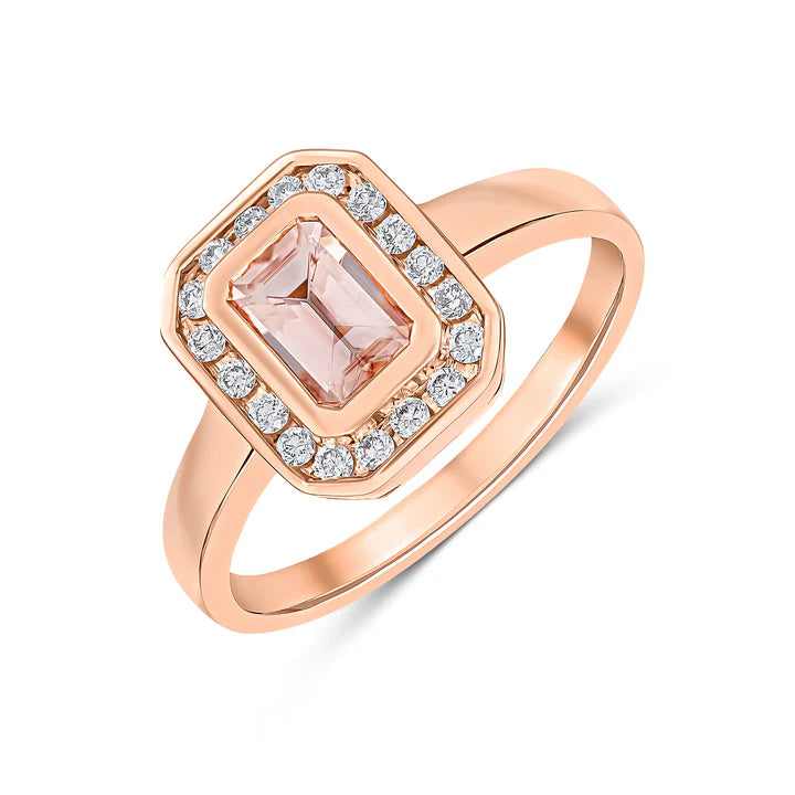 9ct Rose Gold Morganite & Diamond Ring - John Ross Jewellers