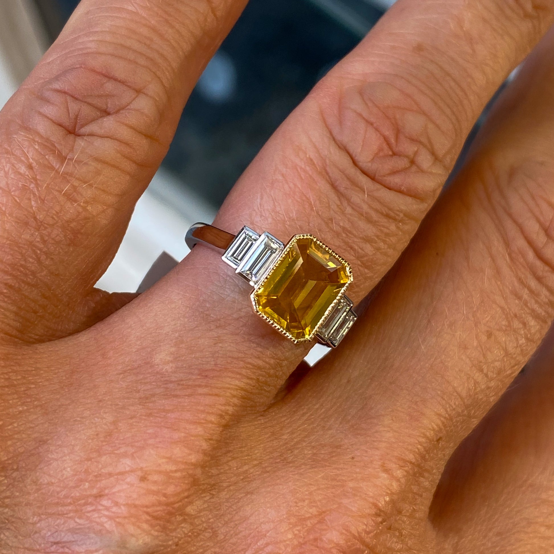 18ct White Gold Yellow Sapphire & Diamond Ring - John Ross Jewellers