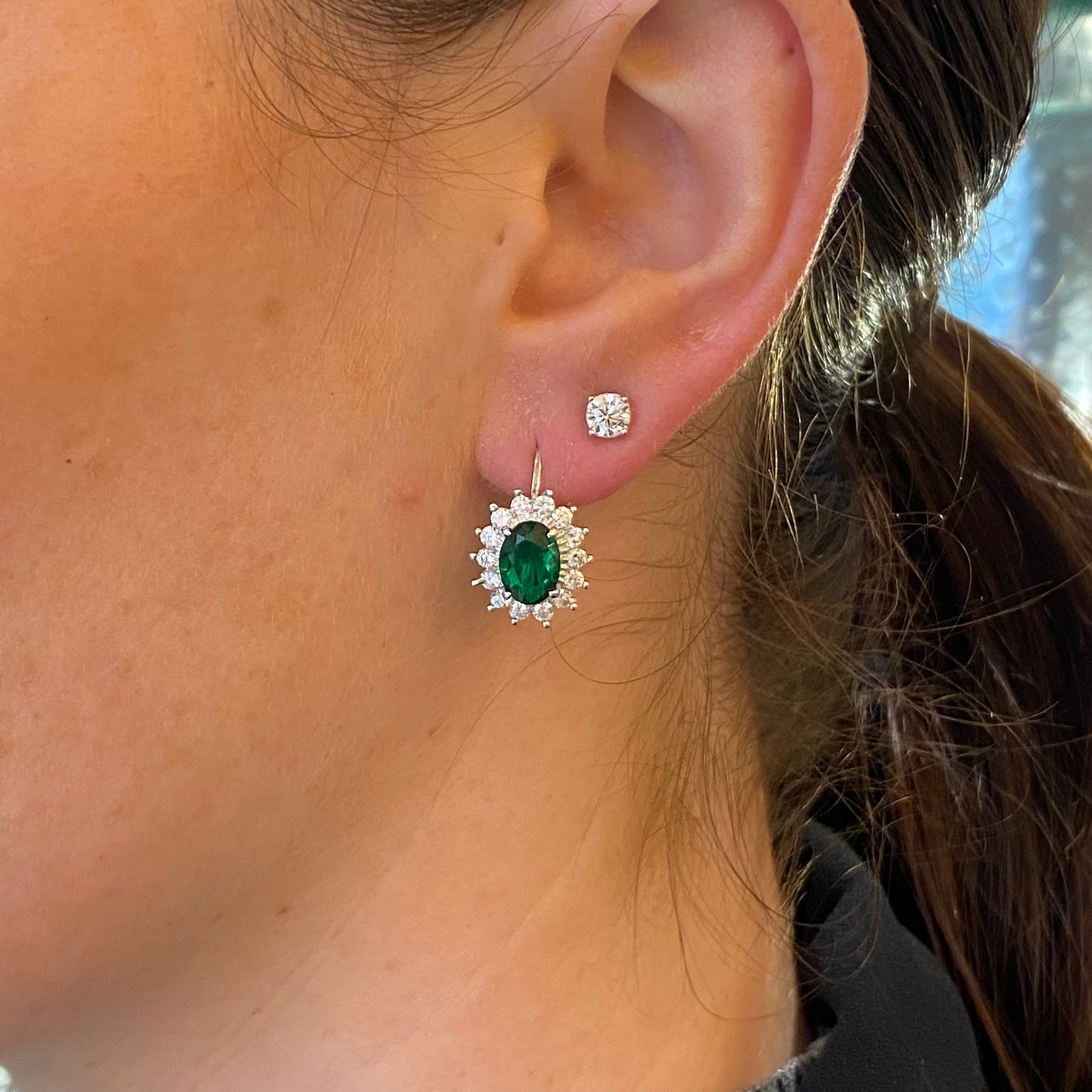 Silver Emerald Green Diana Stud Earrings - John Ross Jewellers