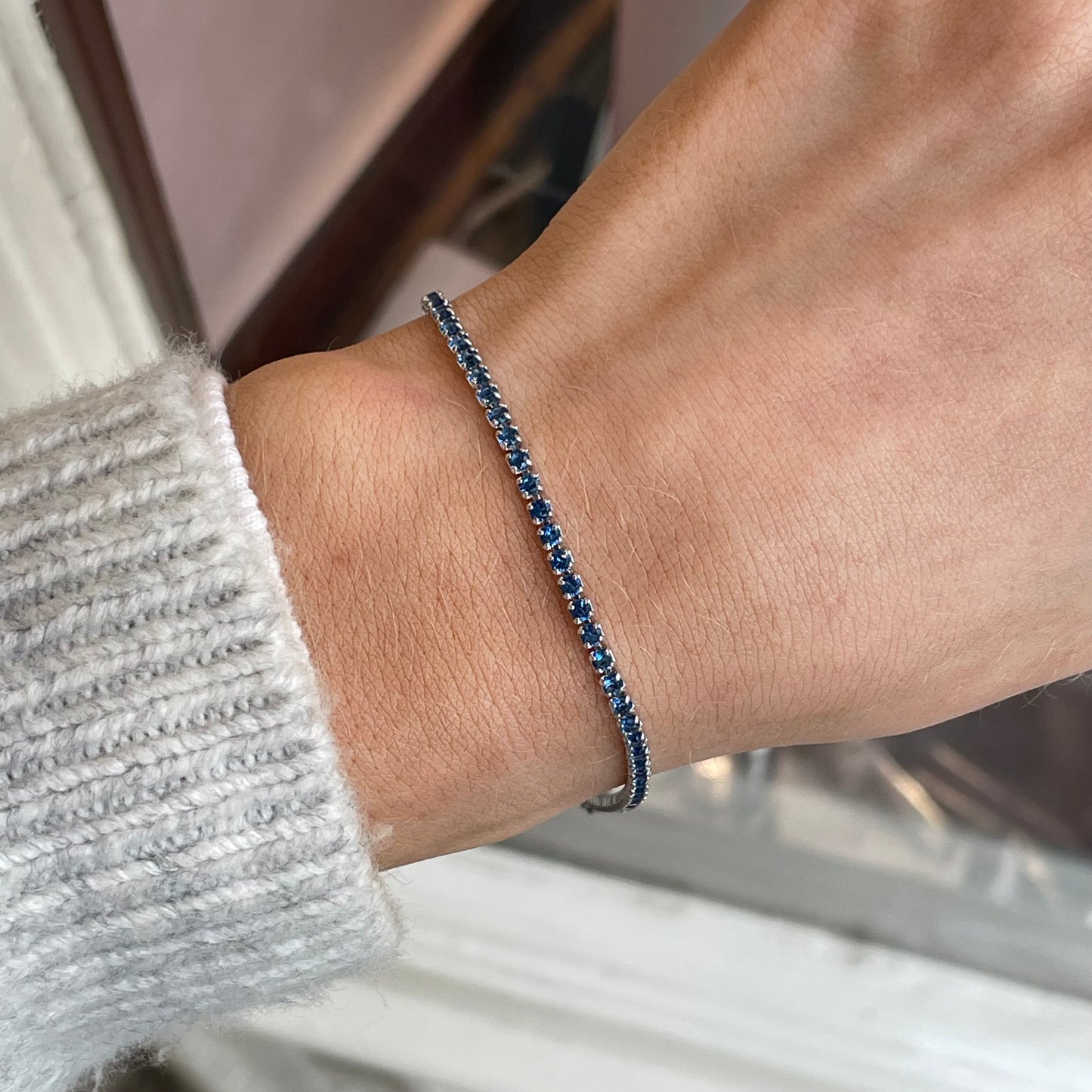 Silver Sapphire Blue 2mm CZ Tennis Bracelet | 20cm - John Ross Jewellers