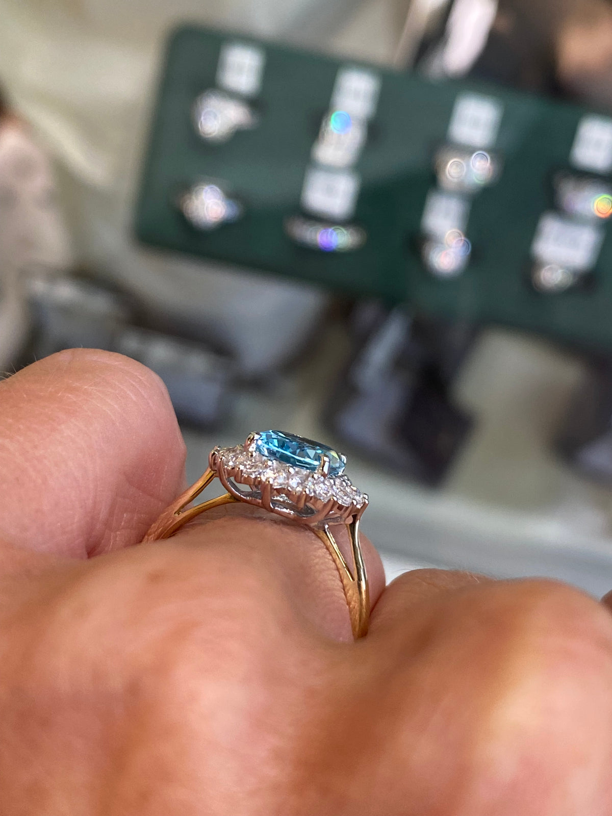 9ct Gold Cluster Ring - Sky Blue Topaz & CZ