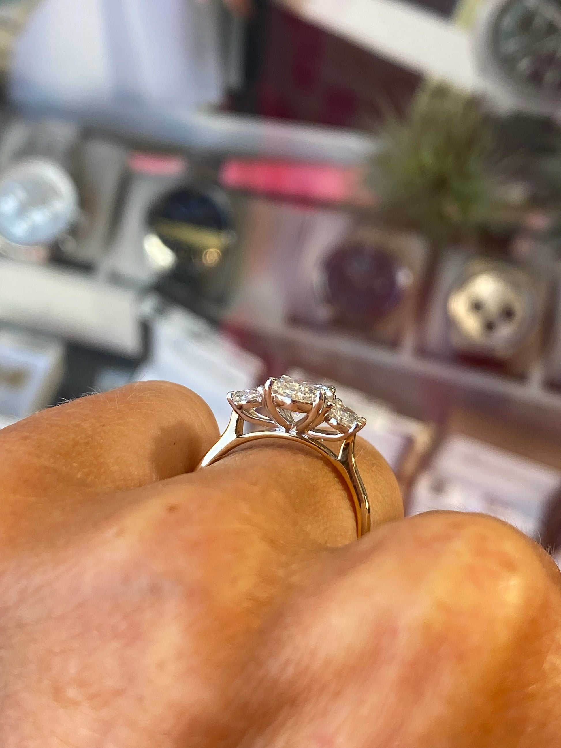 18ct Gold Oval Trilogy Engagement Ring | Lab Certificated 3.06ct - John Ross Jewellers