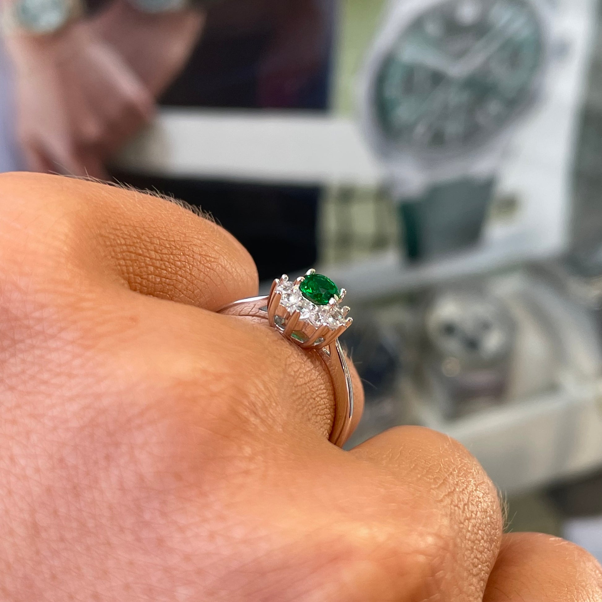 Silver Green CZ Diana Ring - John Ross Jewellers