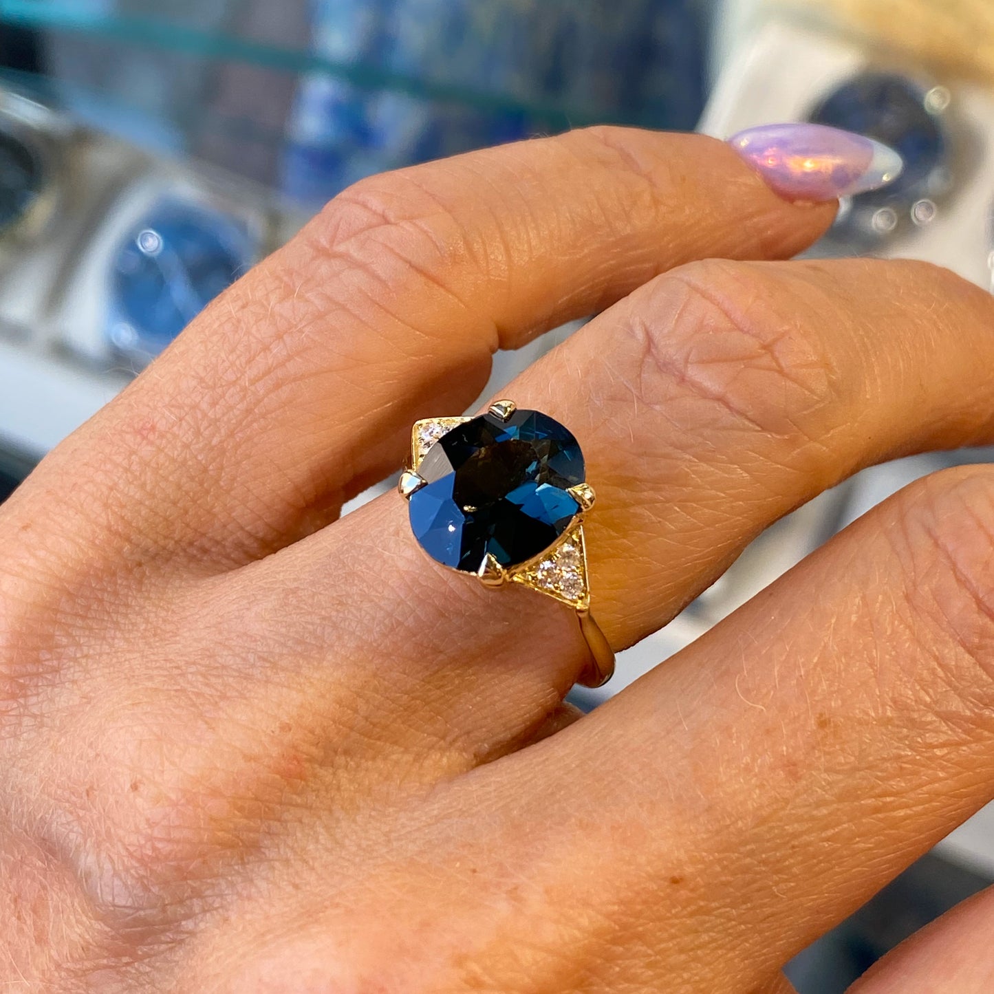 18ct Gold London Blue Topaz & Diamond Ring - John Ross Jewellers