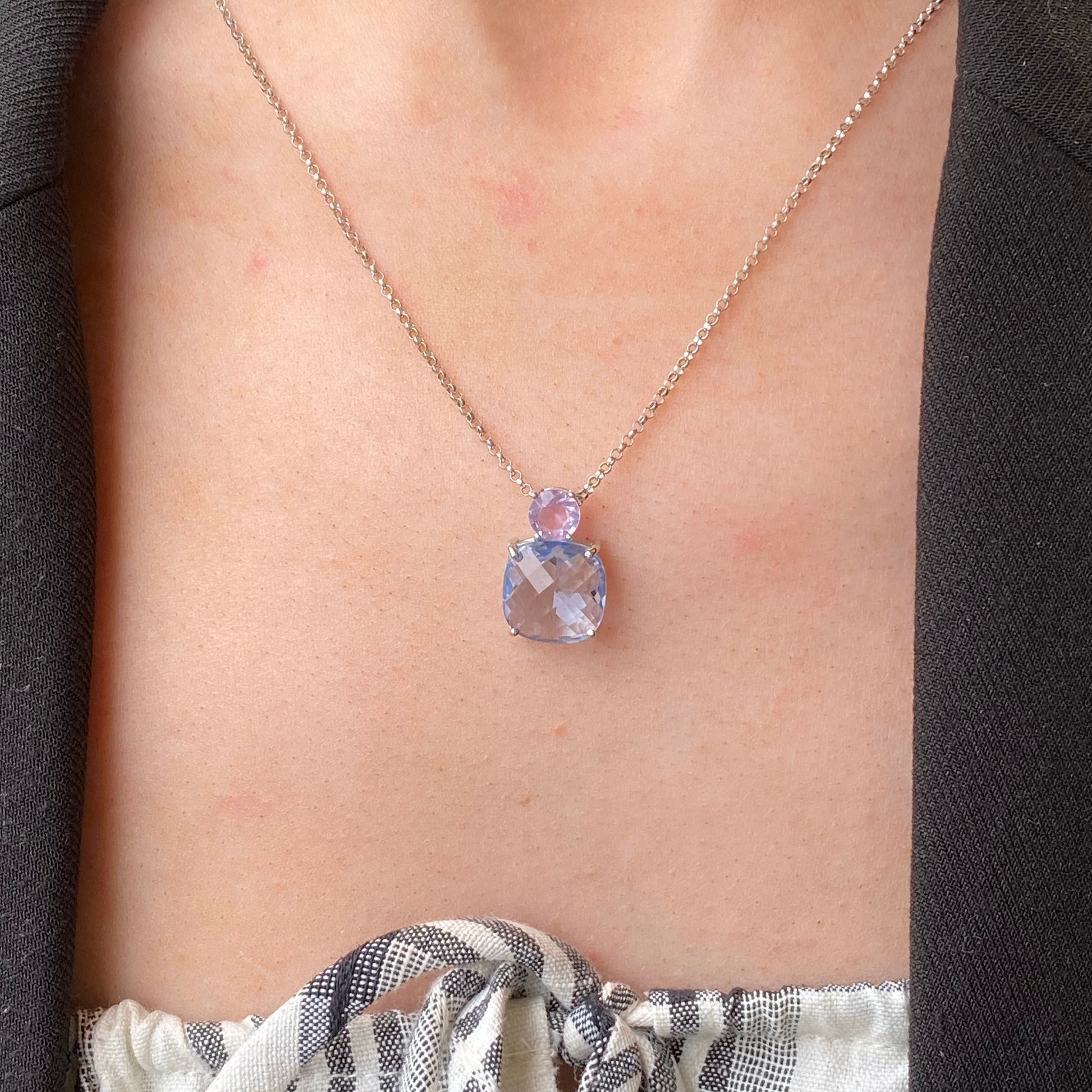 Silver Hydro Aqua & Light Amethyst Necklace | 42+5+5cm - John Ross Jewellers