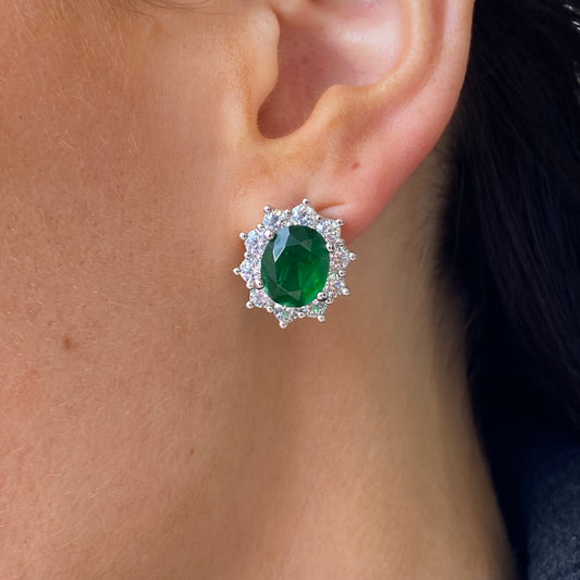 Silver Emerald Green CZ Diana Stud Earrings by Comero featuring 9mm sparkling green cubic zirconia studs