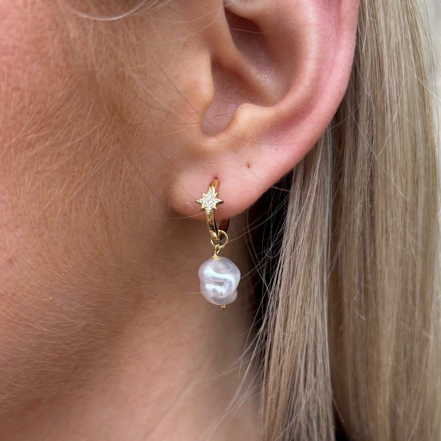 Sunshine Pearl Star Hoop Earrings