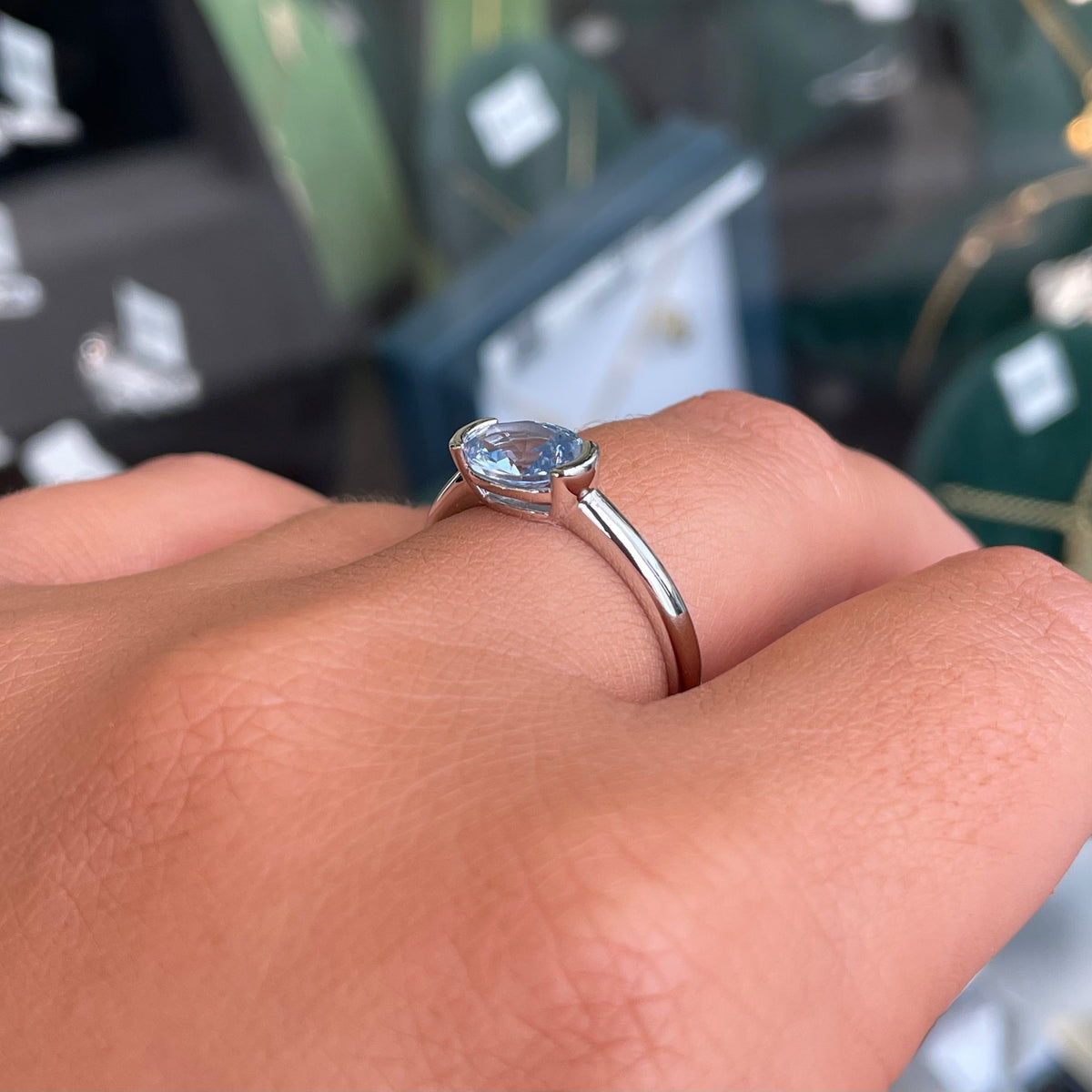 Silver Aqua Oval Ring | East West