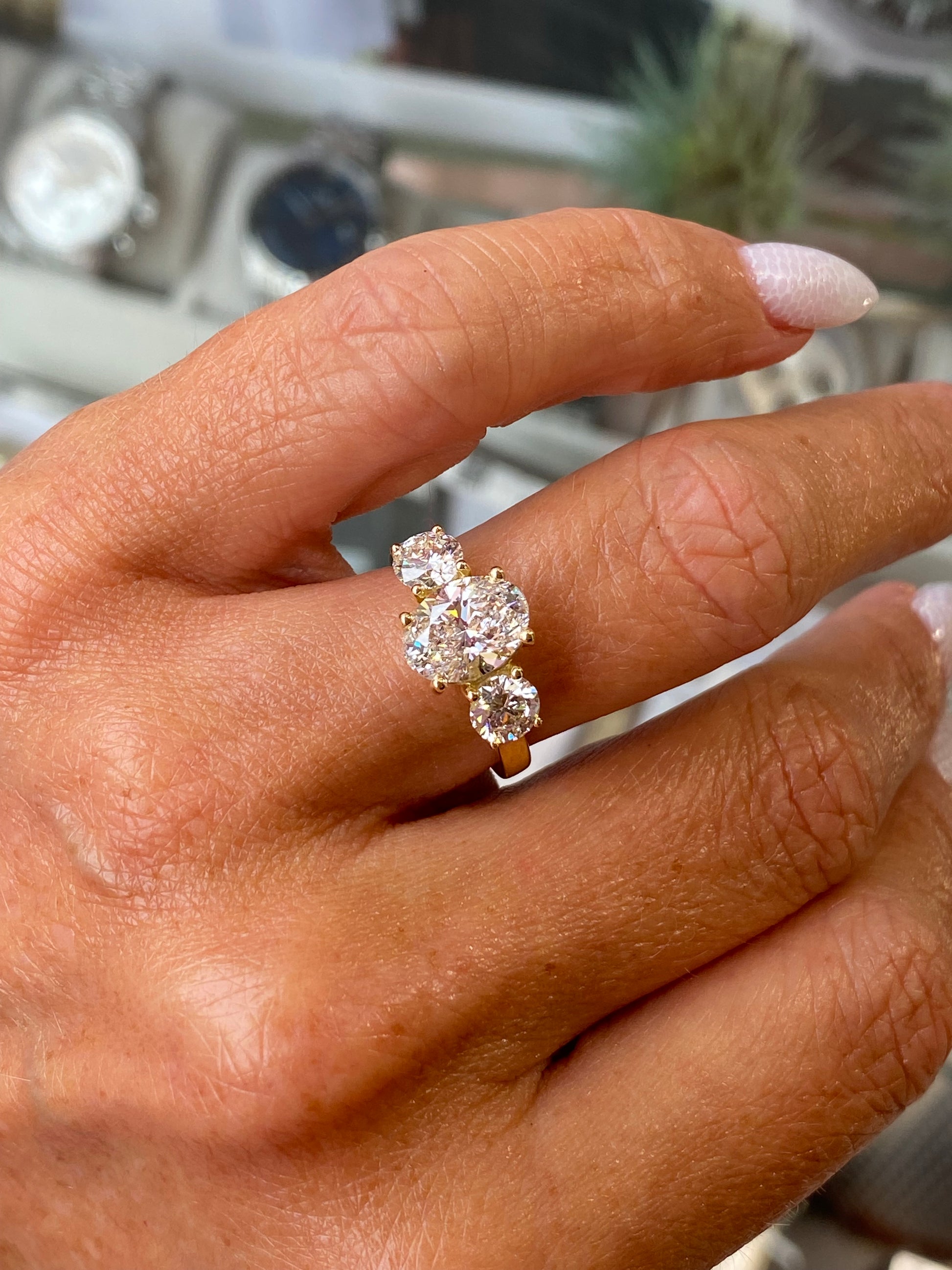 18ct All Gold Trilogy Engagement Ring | Certificated Oval Lab - John Ross Jewellers