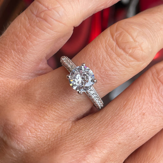 Silver Vintage Style CZ Solitaire Ring