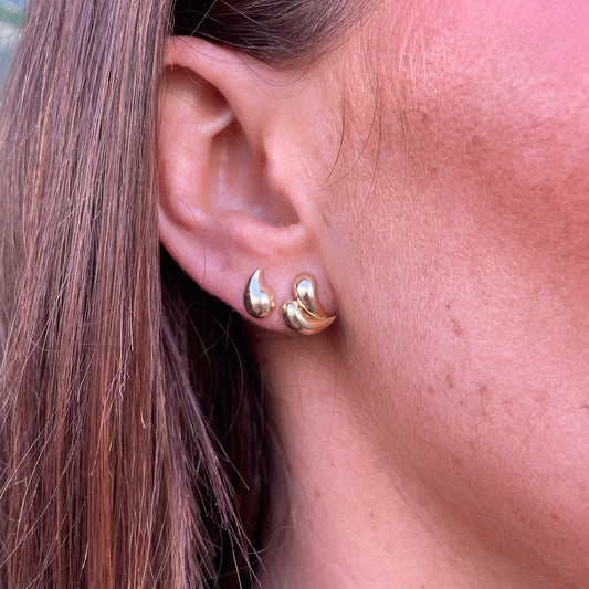 9ct Gold Bombé Double Tear Drop Stud Earrings