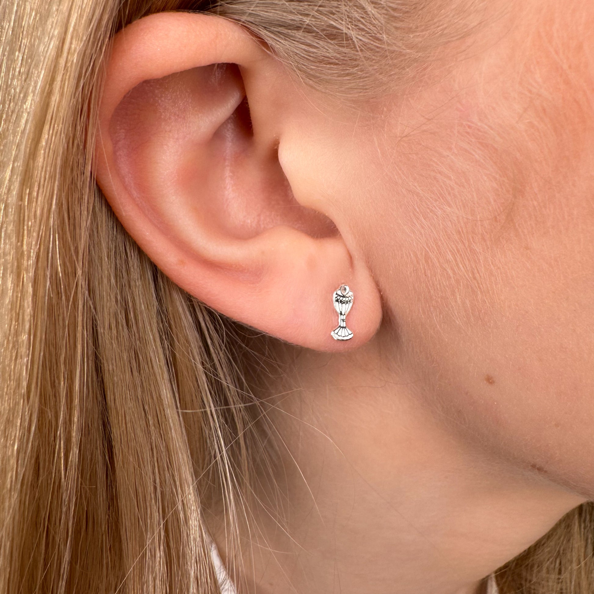 Silver Communion Chalice Stud Earrings - John Ross Jewellers