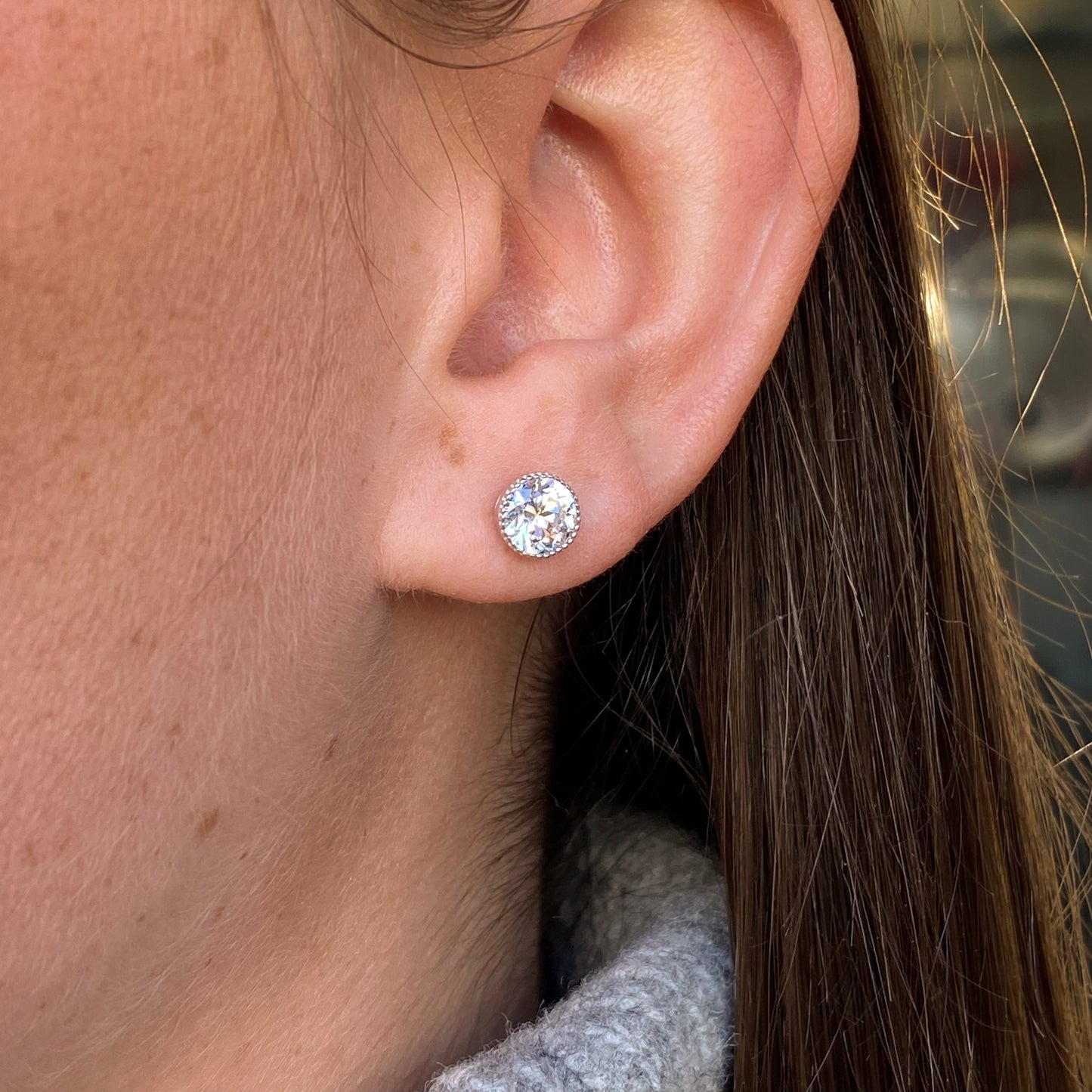 Silver CZ Millgrain Stud Earrings | 6mm - John Ross Jewellers