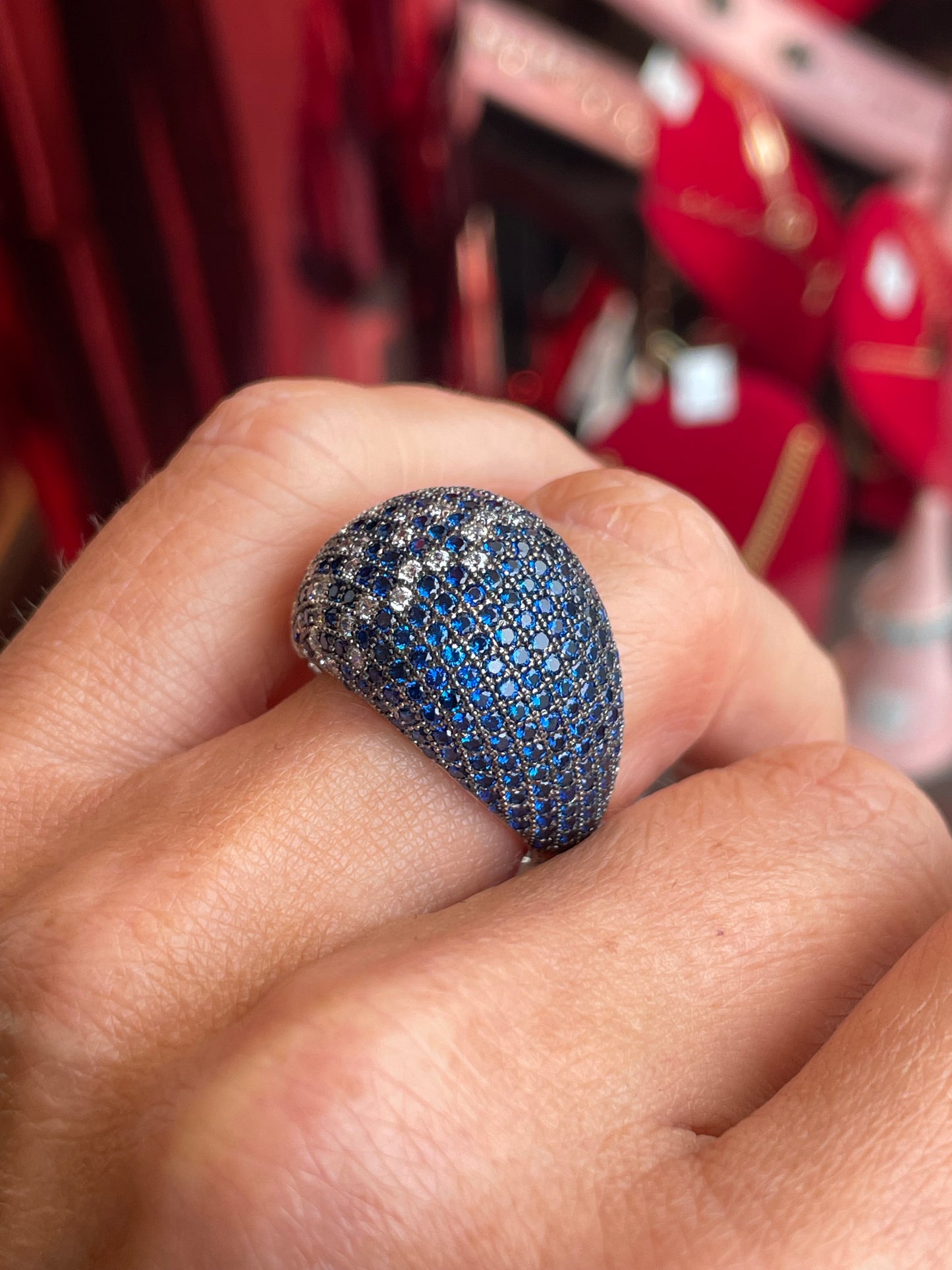 Silver Ombre CZ Statement Ring | Sapphire Blue