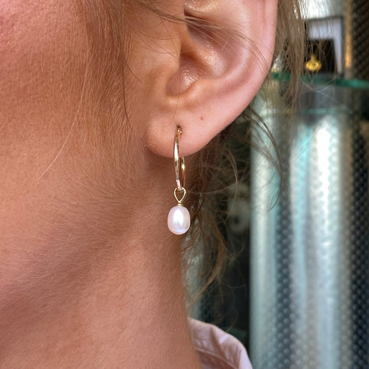 9ct Gold Cultured Freshwater Pearl Hoop Earrings